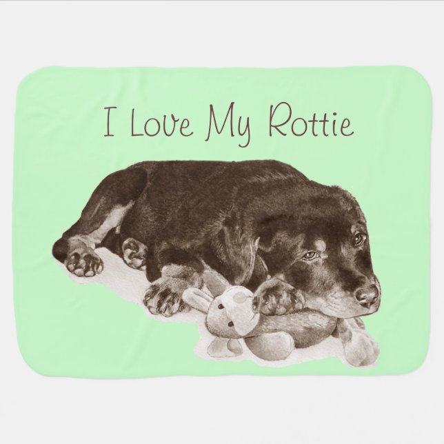 cute rottweiler puppy with teddy bear dog stroller blanket (Horizontal)