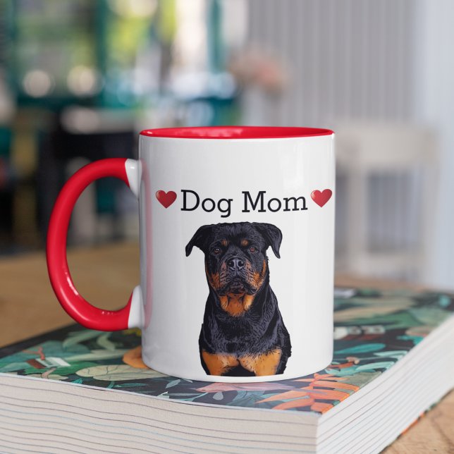 Cute Rottweiler Rottie Heart Dog Mom Puppy Mug (Dog mom Rottweiler coffee mug)