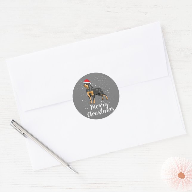 Cute Rottweiler Santa Hat Merry Christmas Costume Classic Round Sticker (Envelope)