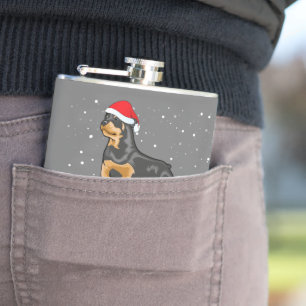Cute Rottweiler Santa Hat Merry Christmas Costume Flask