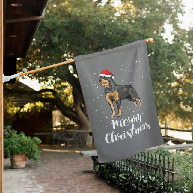 Cute Rottweiler Santa Hat Merry Christmas Costume House Flag (In SItu)
