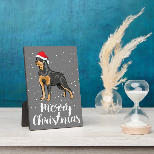 Cute Rottweiler Santa Hat Merry Christmas Costume Plaque (Side)