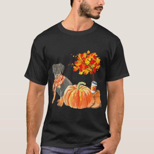 Cute Rottweiler Scarf Pumpkin Spice Latte Autumn T_Shirt