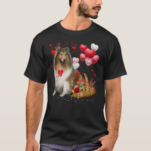 Cute Rough Collie Balloon Heart Valentines Day Va T_Shirt