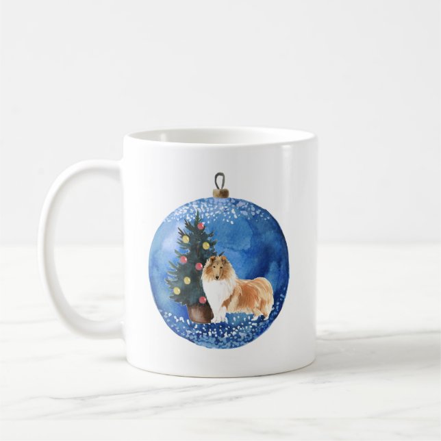 Cute Rough Collie Christmas Ceramic Mug (Left)