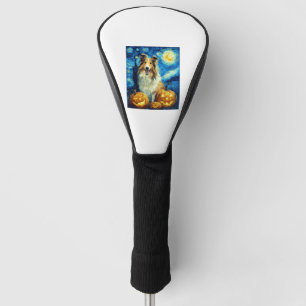 Cute Rough Collie Dog Halloween Jack O Lantern Pum Golf Head Cover