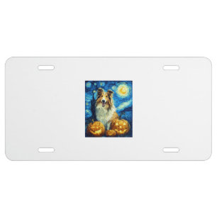 Cute Rough Collie Dog Halloween Jack O Lantern Pum License Plate