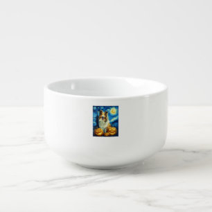 Cute Rough Collie Dog Halloween Jack O Lantern Pum Soup Mug