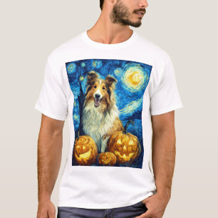 Cute Rough Collie Dog Halloween Jack O Lantern Pum T-Shirt