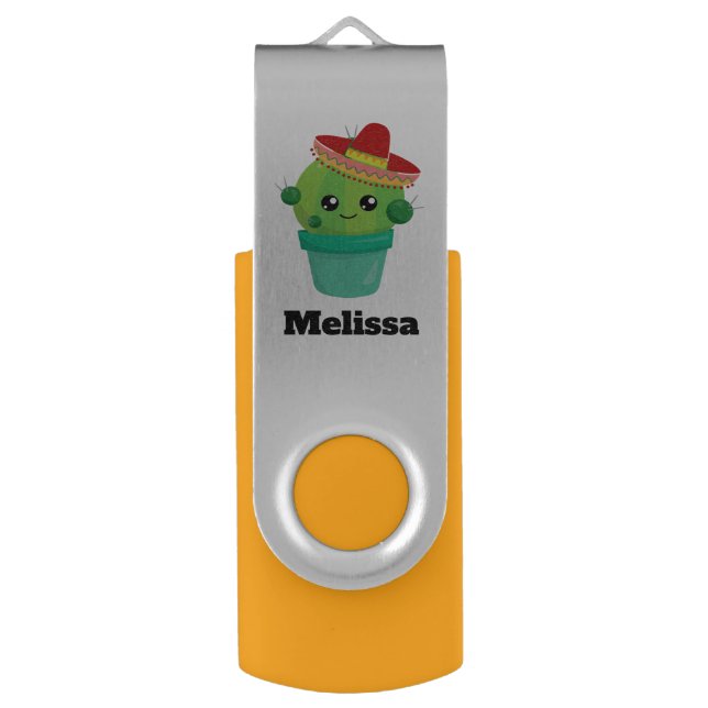 Cute Round Cactus in a Red Sombrero Flash Drive (Front Vertical)