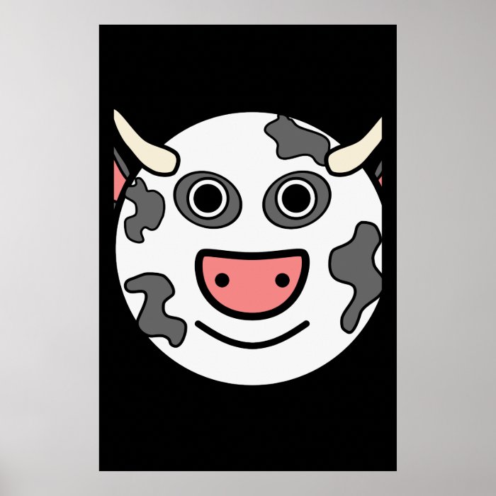 Cute Round Cartoon Cow Face Poster