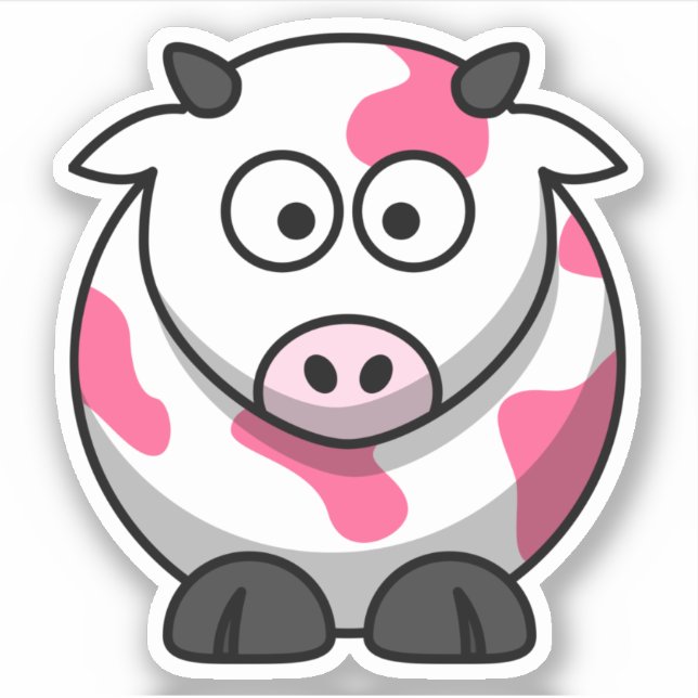 Cute Round Cartoon Pink Cow Sticker (Front)