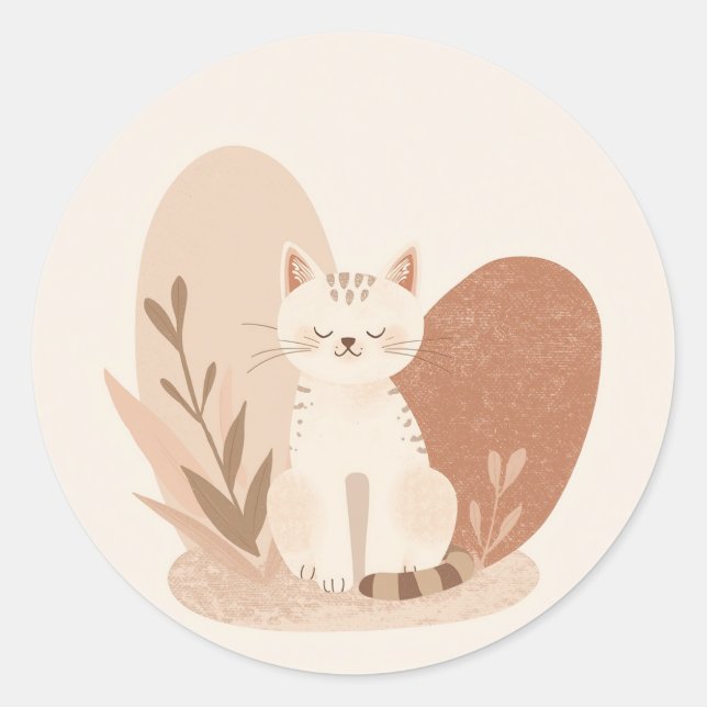 Cute Round Cat Sticker – Adorable Kawaii Kitty Des (Front)