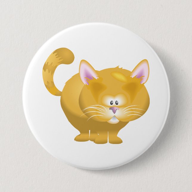 Cute Round Ginger Tabby Cat Button (Front)