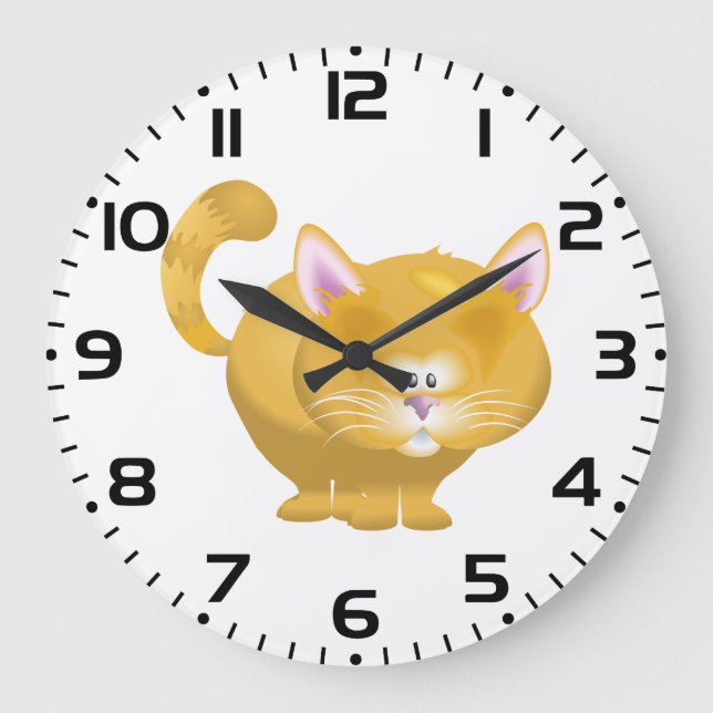 Cute Round Ginger Tabby Cat Large Clock (Front)