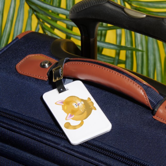 Cute Round Ginger Tabby Cat Luggage Tag (Front Insitu 1)