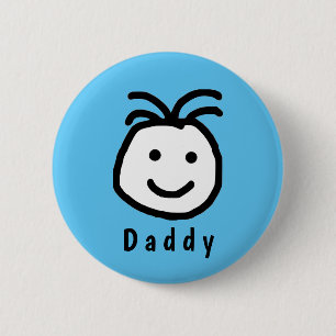 Cute Round Happy Face Daddy Fathers Day Blue Button