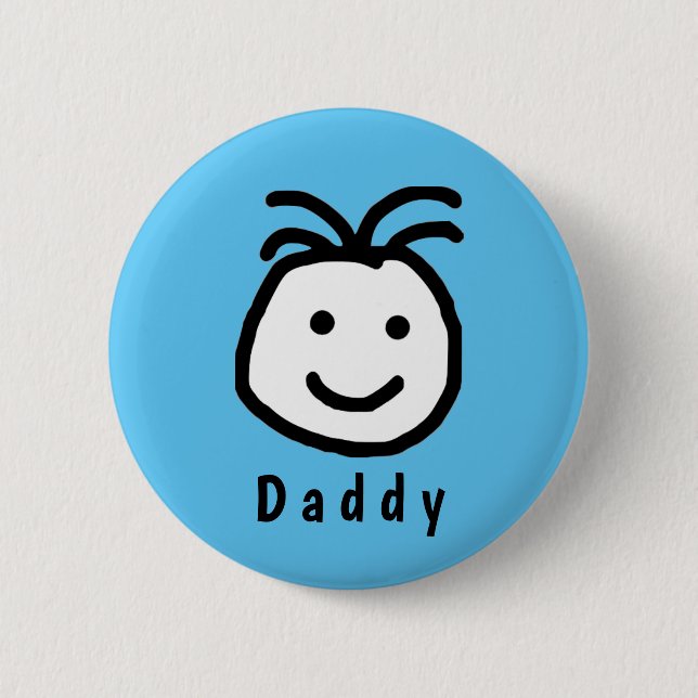 Cute Round Happy Face Daddy Fathers Day Blue Button (Front)