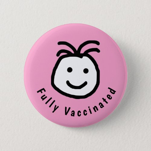 Cute Round Happy Face Fully Vaccinated Text Button