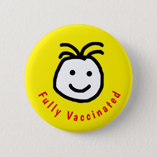 Cute Round Happy Face Fully Vaccinated Text Yellow Button