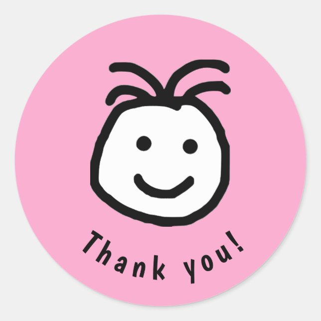 Cute Round Happy Face Thank You Pink Classic Round Sticker (Front)