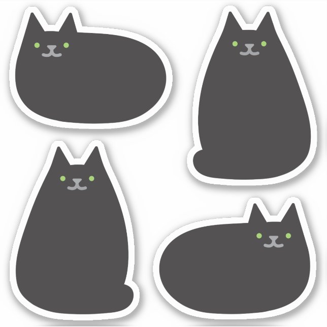 Cute Round Kawaii Black Cat Sticker (Front)