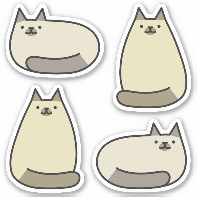 Cute Round Kawaii Gray Siamese Cat Sticker (Front)