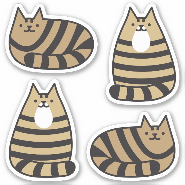 Cute Round Kawaii Stripey Brown Tabby Cat Sticker (Front)