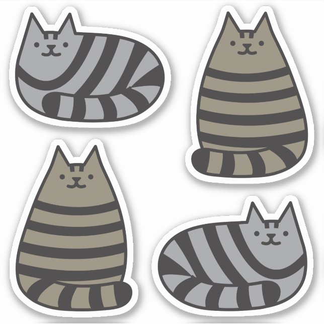 Cute Round Kawaii Stripey Gray Tabby Cat Sticker (Front)