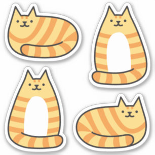 Cute Round Kawaii Stripey Orange Tabby Cat Sticker