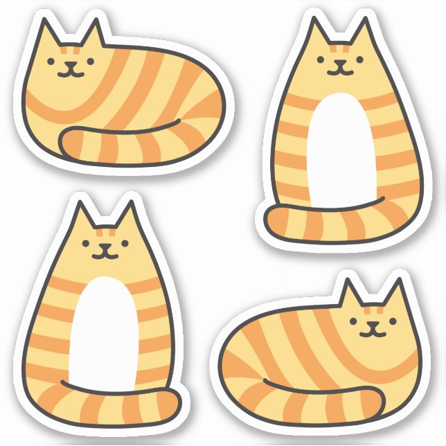 Cute Round Kawaii Stripey Orange Tabby Cat Sticker (Front)