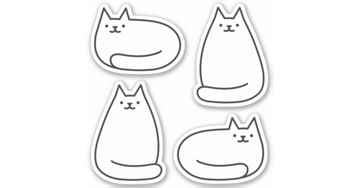 Cute Round Kawaii White Cat Sticker Zazzle Com