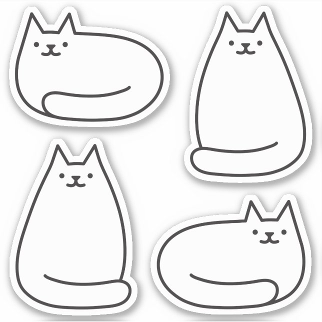 Cute Round Kawaii White Cat Sticker (Front)