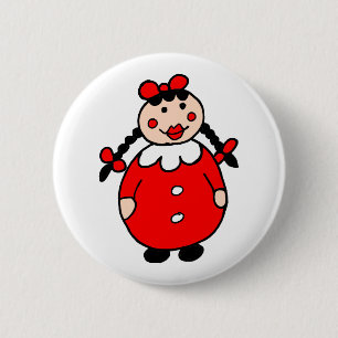 Cute Round Little Girl Cartoon Red Button