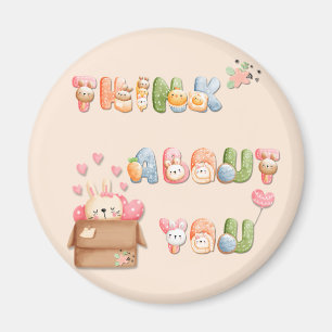 Cute Round Magnet Think About You