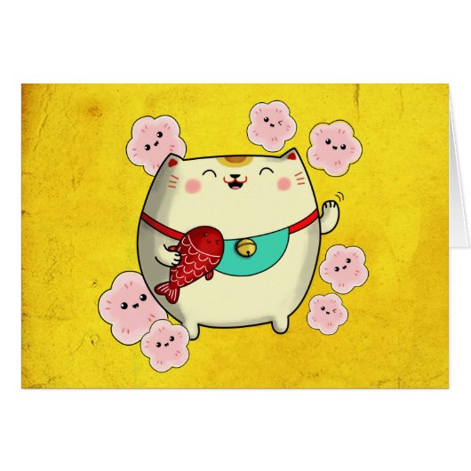 Cute Round Maneki Neko Cat Cards (Front Horizontal)