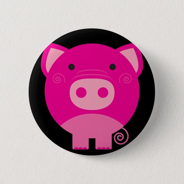 Cute Round Pig Cartoon Pinback Button (Front)