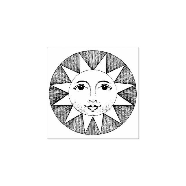 Cute Round Smiling Sun Mini Art Rubber Stamp (Imprint)
