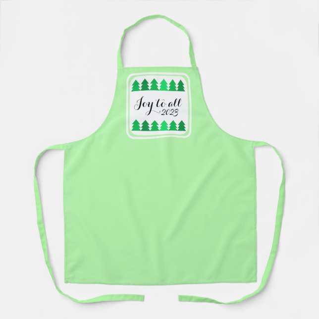 Cute Rows of Green Christmas Trees Joy Custom Year Apron (Front)