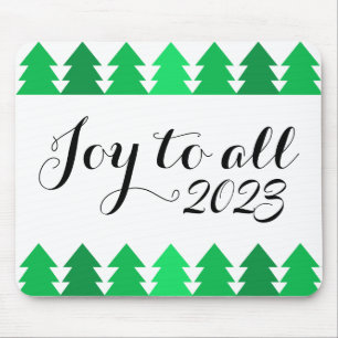 Cute Rows of Green Christmas Trees Joy Custom Year Mouse Pad