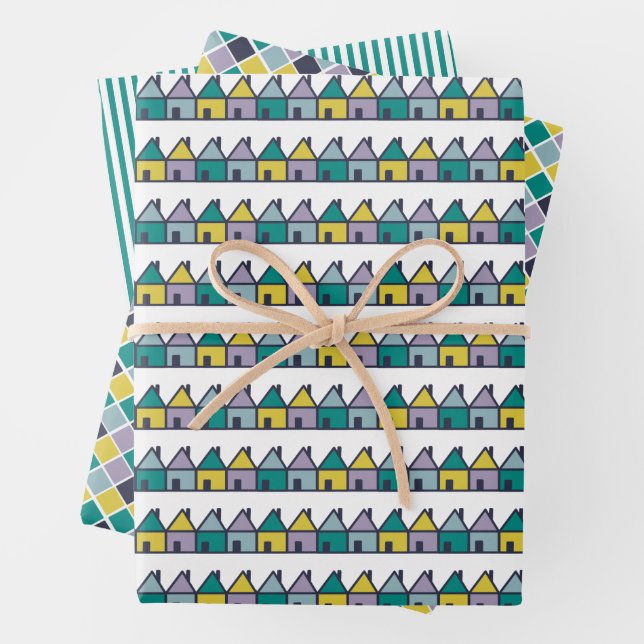 Cute Rows of houses design Wrapping Paper Sheets (In situ)