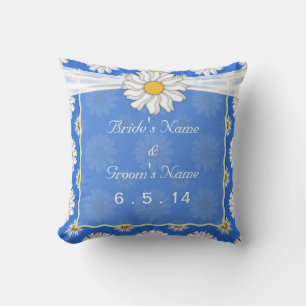 Cute Royal Blue and White Floral Daisy Wedding Throw Pillow