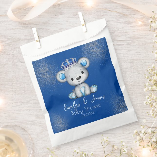 Cute Royal Blue Bear Boy Baby Shower  Favor Bag (Clipped)