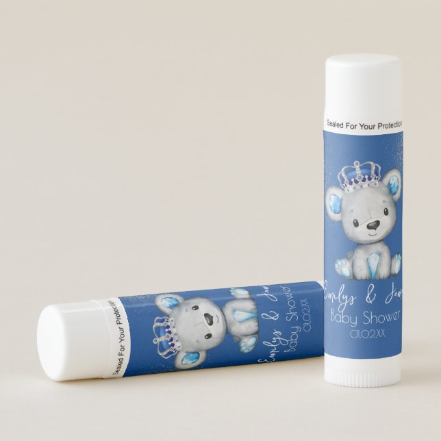 Cute Royal Blue Bear Boy Baby Shower  Lip Balm (Front)