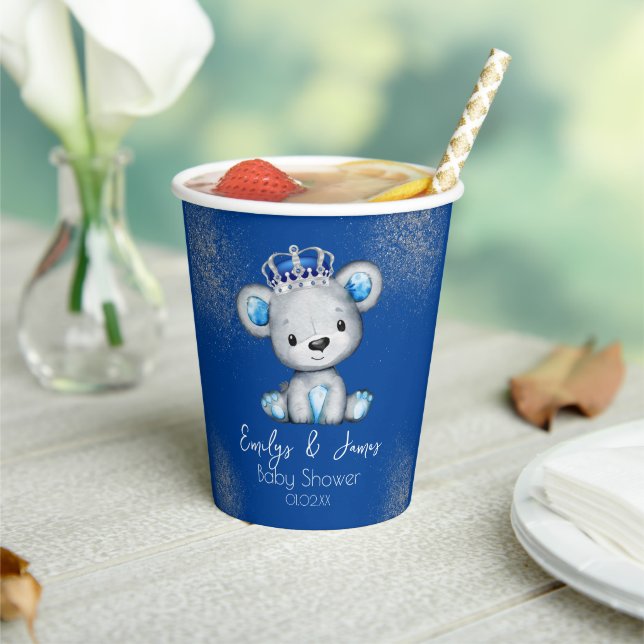 Cute Royal Blue Bear Boy Baby Shower  Paper Cups (Insitu)