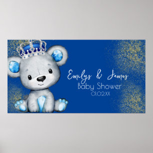 Cute Royal Blue Bear Boy Baby Shower  Poster