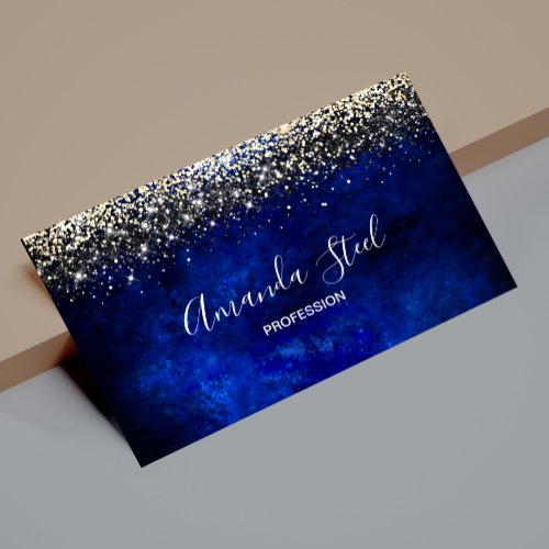 Cute royal blue gold faux glitter business card