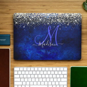 Cute royal blue gold faux glitter monogram HP laptop skin