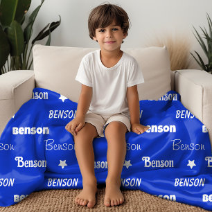 Cute royal blue repeating name personalized fleece blanket