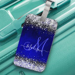 Cute royal blue silver faux glitter monogram luggage tag<br><div class="desc">Cute royal blue silver faux glitter monogram luggage tag. Beautiful, modern and cool for the trend-savvy and art-loving hip trendsetter. This stylish sophisticated design would be great for girls who enjoy classy sparkly designs. Show off your personal style, look fashionable, trendy and feel stylish and travel with style with a...</div>
